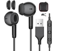 AFGHOA USB Earbuds with Microphone for PC Laptop,7.5 Ft USB A Headphones Wired for Computer, USBA Headset with Mute in-Line Stereo Noise Canceling Call Cord Earphones for Dell, Zoom Meeting,Black