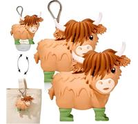 AFGQIANG Highland Cow Keychain, Highland Cow Hand Sanitizer Holder & Keychain, Refillable Decorative Hand Soap Dispenser for Bags, Animal Cow Shaped Pendant Cute Keychain Ornament (2 Pcs)