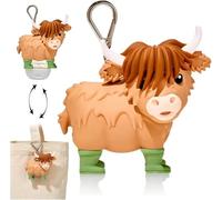 AFGQIANG Highland Cow Keychain, Highland Cow Hand Sanitizer Holder & Keychain, Refillable Decorative Hand Soap Dispenser for Bags, Animal Cow Shaped Pendant Cute Keychain Ornament (1 Pcs)