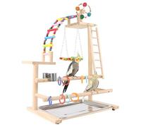 AFGSsm Bird playground, Bird perch, Budgie playground, Parrot perch, Parrot stand, Wood Perch Gym Playpen Ladder with Feeder Cups Toys Exercise Play(46 * 31 * 70CM)