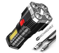 AFHU 2022 P7900 Five-core Led Flashlight for Outdoor Emergency, Five-Nuclear Explosion LED Flashlights,IPX6 Waterproof 4 Gear Dimming Rechargeable LED Searchlight Strong Light, Silver