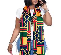 Afibi African Kente Print Stole Sash African Scarf Kente Stole Sash Unisex Kente Cloth Scarves, Dark Green, One Size