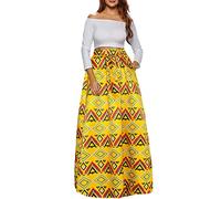 Afibi Women African Printed Maxi Skirt Flared Skirt A Line Long Skirts with Pockets S-5XL, Pattern 13, XXXXX-Large