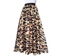 Afibi Women Chiffon Mopping Floor Length Big Hem Solid Beach High Waist Maxi Skirt, Leopard Yellow, XL