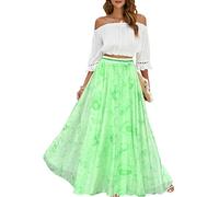 Afibi Women Full/Ankle Length Blending Maxi Chiffon Long Skirt Beach Skirt, A-light Green, 3XL