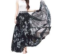 Afibi Women Full/Ankle Length Blending Maxi Chiffon Long Skirt Beach Skirt - black - Small