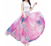 Afibi Women Full/Ankle Length Blending Maxi Chiffon Long Skirt Beach Skirt - pink - Medium