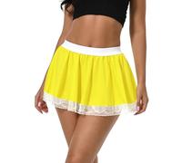 Afibi Women Pleated Mini Skirt Sexy Lace Skirt School Girl Short Skirts, Yellow, X-Small