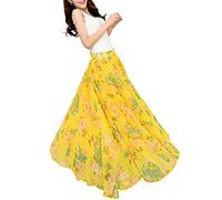 Afibi Womens Blending Chiffon Retro Long Maxi Skirt Vintage Dress, Pattern 13, Large