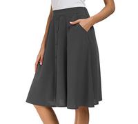 Afibi Womens High Waisted A Line Pleated Midi Skirt Button Front Skirts with Pocket, Dark Gray, XL