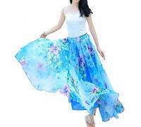 Afibi Women's Skirts Full/Ankle Length Blending Maxi Chiffon Long Beach Skirt - green - Large