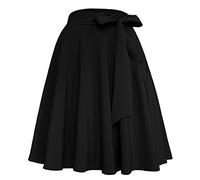 Afibi Womens Vintage High Waist A-Line Skater Skirt Flared Midi Skirt with Pockets, Pure Black, Medium