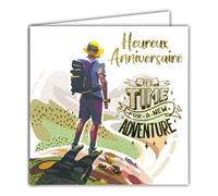 Afie 22033 Gold Happy Birthday Gold Square Card It's time for a New Adventure Hiking Adventurer Explorer who Loves Nature