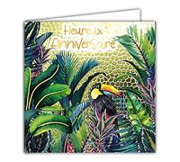 Afie 22059 Square Happy Birthday Card Toucan Bird on Gold Shiny Textured Embossed Tropical Exotic Jungle Background