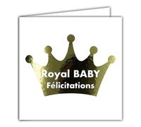 AFIE 22242 Congratulations Royal Baby Welcome to Baby Birth or Adoption Little Prince Little Princess Crown Shiny Gold with White Envelope 15 x 15 cm Made in France