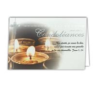 Afie 24-5002 Silver Card with Envelope 145 x 105 mm - Sincere Condolence with Psalm Text Words Bible Quote New Testament Christian Cross Catholic Candles Church - Made in France