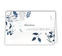 Afie 24-5007 Silver Card with Envelope 145 x 105 mm - Sincere Condolence Courage Leaves Tree Shiny Blue for Death Women or Men - Goodbye Ceremony - Made in France
