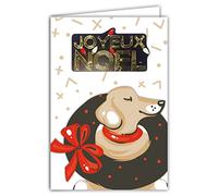 Afie 61-6055 Merry Christmas Card with Envelope and Collage Embossed in Gold Shiny Sparkling Glitter Dog with Collar Christmas Wreath Bow Red Ribbon Holiday End of Year