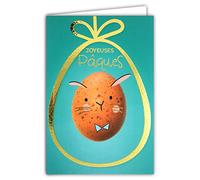 Afie 62-1018 Happy Easter Card with Envelope Closed Size 115 x 170 mm Made in France Shell Sky Blue