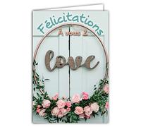 Afie 63-1158 Card Congratulations to You 2 Love Wishes of Happiness Couple Hero or Homo PACS Wedding Housewarming Baby Crown Pink Flowers Decoration - Envelope Included - Made in France
