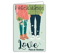 Afie 63-1159 Congratulations Card Love Souhaiter Full of Happiness Young Couple Halloween Casual PACS Wedding Housewarming Bouquet Flowers Jeans Trainers - Envelope Included - Made in France