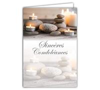 AFIE 64-1046 Card Sincere Sympathy Candles White Pebbles Sea Beach Wood Background