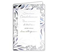 Afie 64-1078 Sincere Condolence Card with White Envelope - Silver Text - Leaves Flowers