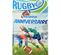 AFIE 65-1270 Happy Birthday Card Blue Glossy Oval Rugby Men Man Champion Melee Posts Stadium Field South West Made in France