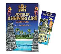 Afie 65-1311 Happy Birthday Card Adventure Starts with Shiny Gold Bookmark - Envelope Included - Made in France - TV Show Winning Totem Fire Survival Necklace Tribus Immunity