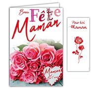 Afie 65-1325BFMaman Card with Red Glossy Bookmark for You Maman Bonne Mother's Day May Spring - Envelope Included - Made in France