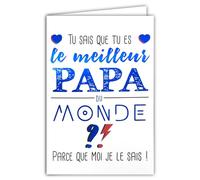 AFIE 65-1419 Card Meilleur Papa du Monde Glossy Blue Text with Envelope 12 x 17.5 cm for Father's Day or Birthday Je t'aime Coeur [French Language]
