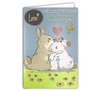 Afie 66-1155 Congratulations to Happy Parents Baby Boy Girl Love Glitter Heart Pink Couple Dad Mum Rabbits Bird Cute Animals Made in France