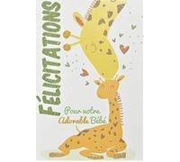 Afie 66-1159 Card with Glitter Congratulations to Parents Welcome Baby Boy Girl Dad Mum Giraffe Animals Hearts Cute Made in France