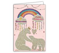 Afie 66-1161 Glitter Welcome Little Princess Baby Girl Pink Birth or Adoption White Bear Polar Animals Hearts Clouds Rainbow Crown Made in France 66-1161
