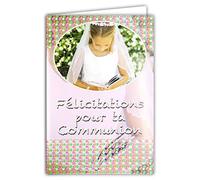 Afie 68-1019/1 Card with Envelope Congratulations for Your Holy Communion Girls Glitter Dawn Dress White Bible Spring Party