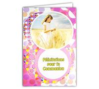 Afie 68-1019/2 Card with Envelope Congratulations for Your Communion Girls Glitter Dawn Dress White Wheat Field Ostie Pink Colour Spring Party