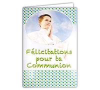 Afie 68-1020/2 Card with Envelope Congratulations for Your Communion Boys Glitter Dawn White Hands Prayer Blue Green Spring Party