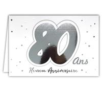 Afie 69-2208 Happy 80th Birthday Card with Gold Glitter Stars on White Background 17 x 11.5 cm