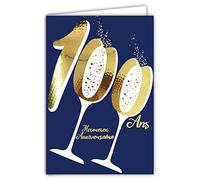 Afie 69-2400 Birthday Card 100th Birthday Card in Shiny Gold Embossed Textured for Men and Women - Coloured Text adapted to the Age Inside - Envelope Included - Made in France - ColorAges