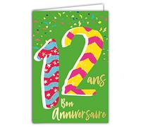Afie 69-2412 12th Birthday Card in Shiny Gold Embossed Textured for Boy Girl - Coloured Text Suitable for Age Inside - Envelope Included - Made in France - ColourAges