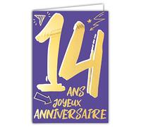Afie 69-2414 14th Birthday Card in Shiny Gold Embossed Textured for Teens Boys Girls - Coloured Text Suitable for Age Inside - Envelope Included - Made in France - ColourAges