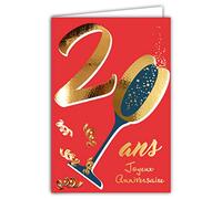 Afie 69-2420 20th Birthday Card in Shiny Gold Embossed Textured for Men and Women - Coloured Text Suitable for Age Inside - Envelope Included - Made in France - ColourAges