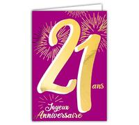 Afie 69-2421 21st Birthday Card in Shiny Gold Embossed Textured for Men and Women - Coloured Text Suitable for Age Inside - Envelope Included - Made in France - ColourAges