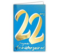 Afie 69-2422 Age 22 Birthday Card in Shiny Gold Embossed Textured for Men and Women - Coloured Text Suitable for Age Inside - Envelope Included - Made in France - ColourAges