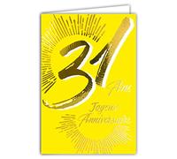 Afie 69-2431 31st Birthday Card in Shiny Gold Embossed Textured for Men and Women - Coloured Text Suitable for Age Inside - Envelope Included - Made in France - ColourAges