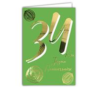 Afie 69-2434 34th Birthday Card in Shiny Gold Embossed Textured for Men and Women - Coloured Text Suitable for Age Inside - Envelope Included - Made in France - ColourAges