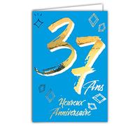 Afie 69-2437 37th Birthday Card in Shiny Gold Embossed Textured for Men and Women - Coloured Text Suitable for Age Inside - Envelope Included - Made in France - ColourAges