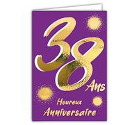 Afie 69-2438 38th Birthday Card in Shiny Gold Embossed Textured for Men and Women - Coloured Text Suitable for Age Inside - Envelope Included - Made in France - ColourAges