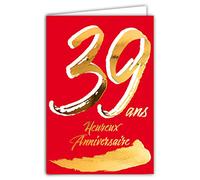 Afie 69-2439 39th Birthday Card in Shiny Gold Embossed Textured for Men and Women - Coloured Text Suitable for Age Inside - Envelope Included - Made in France - ColourAges
