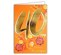 Afie 69-2440 40th Birthday Card in Shiny Gold Embossed Textured for Men and Women - Coloured Text Suitable for Age Inside - Envelope Included - Made in France - ColourAges